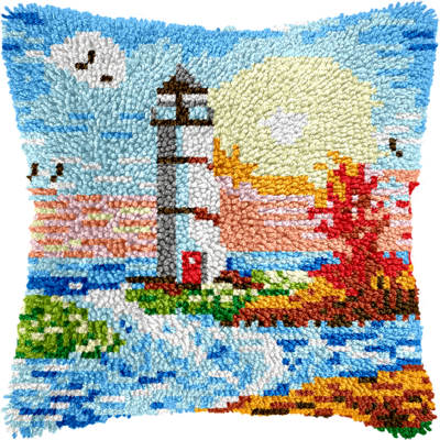 Lighthouse scenery pillow cushion cover rug making latch hooking kit (43x43cm blank canvas) - Thumbnail 4