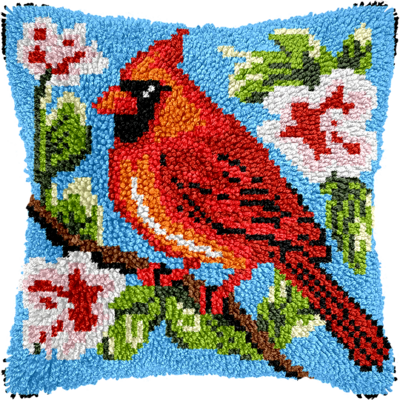 Cardinal Pillow Cushion Cover Rug Making Latch Hooking Kit (43x43cm Blank Canvas)