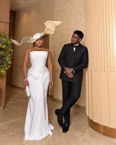 White Mermaid Prom Dresses for African Girls Strapless Birthday Party Dress Evening Formal Dress