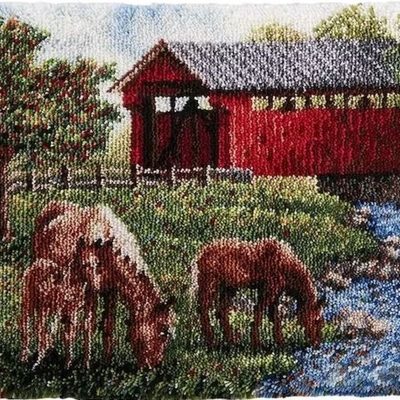 Rug making latch hooking kit (60x40cm printed canvas) | covered bridge summer