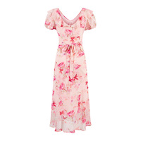 V-neck floral halter-back dress with lace-up front - Thumbnail 1