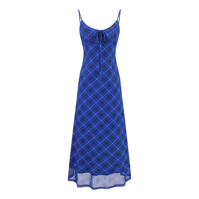 Retro Temperament Suspender Dress Klein Blue Plaid Skirt