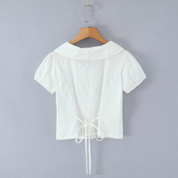 White short-sleeved babydoll collar shirt for women with puff sleeves - Thumbnail 1