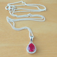 BOXED GIFT SET/Sterling Silver Ruby(Lab Created) Necklace & Earrings/Ruby Earrings/Ruby Necklace/July Birthstone/Ruby Jewellery - Thumbnail 2