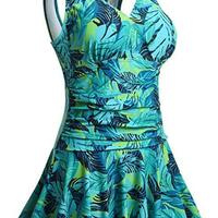 Fashion Swim Dresses Flower Printing Plus-Size Swimsuit Padded One Piece Swimwear Bathing Suits - Thumbnail 3