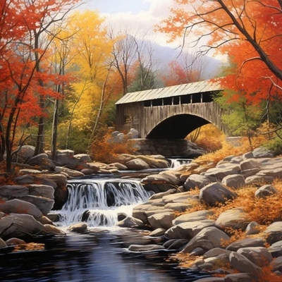 Covered bridge cross stitching kit (30x40cm 14ct printed canvas)