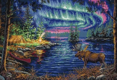 Northern Lights Camping Cross Stitching Kit (30x40cm 14CT Printed canvas)