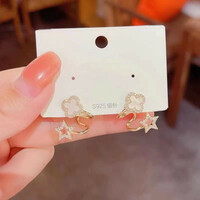Fashion Sparkling Star Lucky Clover Stud Earrings For Women Girls - Thumbnail 3