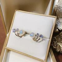 Korean Vintage Pearl Crystal Earrings For Women Jewelry Gift - Thumbnail 1