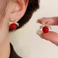 Elegant Rhinestone Bowknot Ball Earring for Women Girls Party Jewelry Gift - Thumbnail 5