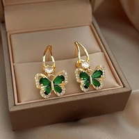 Vintage Green Crystal Butterfly Drop Earrings For Women Jewelry?Gift - Thumbnail 1