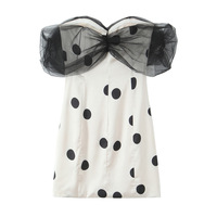 Off-shoulder polka dot mini single-breasted sleeveless tube top dress - Thumbnail 1