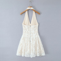 V-neck lace hook embroidery elegant halterneck dress - Thumbnail 1