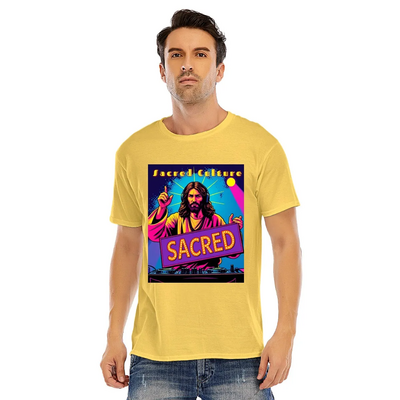 Yellow Unisex Sacred Jesus Music DJ Short Sleeve O -neck T-shirt 