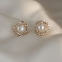 Vintage Crystal Women's Pearl Stud Earrings for women Girls - Thumbnail 2