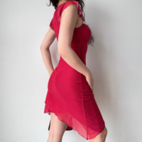 Retro irregular flying sleeves red polka dot dress - Thumbnail 2