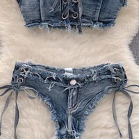 Women Sexy Denim Suits Bikini Set - Thumbnail 2