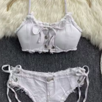 Retro Women Bikini Denim SLingerie Fashion Vacation Swimsuits Sexy Bra&Briefs Sets - Thumbnail 2