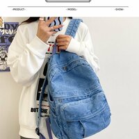 Vintage Demin School Backpack Jeans Shoulder Bag  - Thumbnail 8