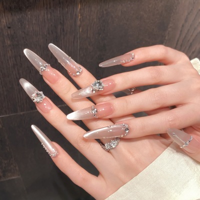 10pcs Handmade Press on Nails for Gluing Spring Green Cat Eye False Nails 