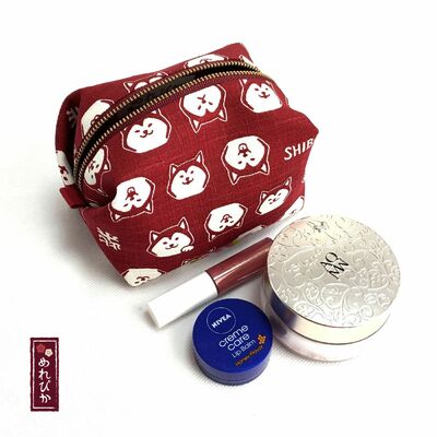 Japanese cotton makeup bag – red shiba inu pattern (pc0006-01-sh)