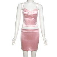 Sling Temperament Slim Short Top Hip-wrapped High-waisted Skirt Set - Thumbnail 2