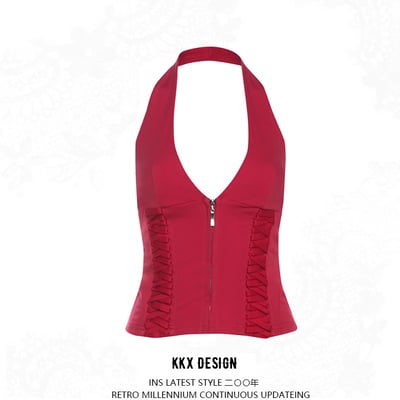 Solid color slim street fashion halter neck backless vest