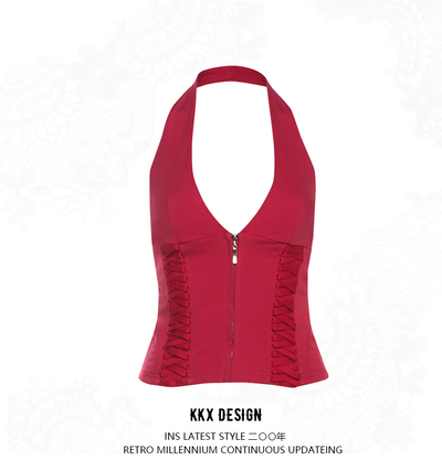 Solid Color Slim Street Fashion Halter Neck Backless Vest