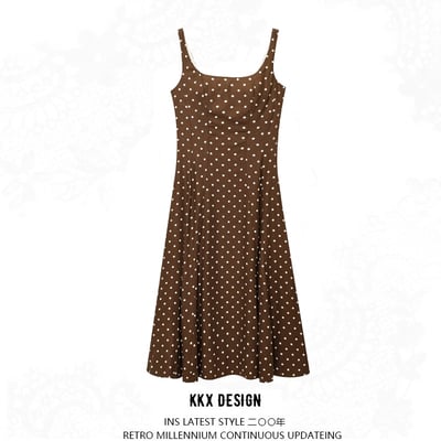 Temperament retro polka dot sling flute dress
