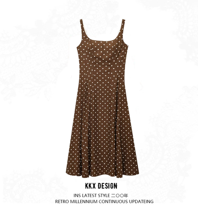 Temperament Retro Polka Dot Sling Flute Dress