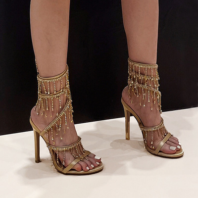  fashion high quality crystal tassel twining stiletto sandals 