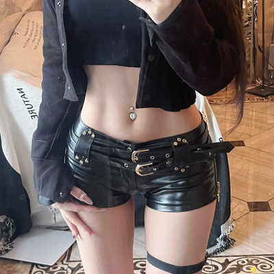 Women vintage sexy pu leather shorts 