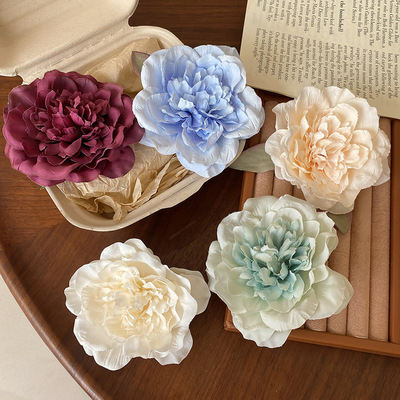 2pcs large peony hair clip~girl flower head seaside vacation style clip hair accessories