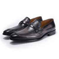Men's top layer cowhide casual leather shoes slip-on business loafers 2 colors - Thumbnail 5