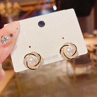 Fashion Shiny Crystal  Simulated Pearl Earrings - Thumbnail 2