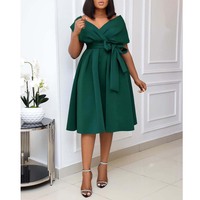 Elegant v neck Fashion dress with Big Bow - Thumbnail 2
