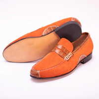 Crafted Leather Handmade Men Orange Suede Crocodile/Alligator Strap Leather Loafers Dress Shoes  - Thumbnail 1