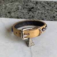 Tan leather Rainbow small domestuds wristband - Thumbnail 2