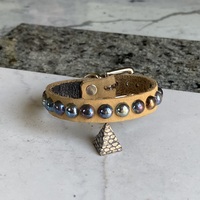 Tan leather Rainbow small domestuds wristband - Thumbnail 4