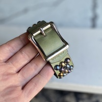 3-2-3 Rainbow Small-Dome studs Green Leather Wristband - Thumbnail 3