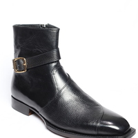 Crafted Leather Handmade Men Black Leather Chukka Style Buckle Strap Dress Boot - Thumbnail 3