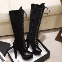 Vintage Retro Lace Up Knee High Boots - Thumbnail 4
