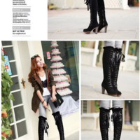 Women's Thigh High Lace-Up Boots in Black and Brown - Thumbnail 5