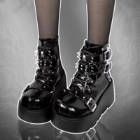 Kawaii Punk Black Rivet Chunky Platform Ankle Boots  - Thumbnail 1