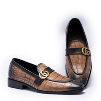 Crafted Leather Handmade Men Brown Crocodile/Alligator Leather Dress Shoes - Thumbnail 6