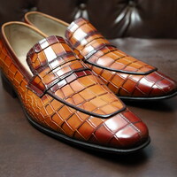 Crafted Leather Handmade Men Brown Crocodile Leather Alligator Moccasin Loafers Dress Shoes - Thumbnail 7