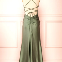 Modest Sheath Olive Green Backless Prom Dresses - Thumbnail 1