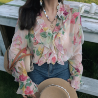 Fashion floral print layered long sleeve shirt - Thumbnail 2
