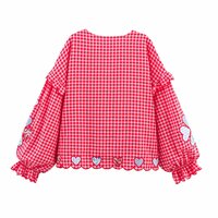Fashionable and simple heart check embroidered lace-up shirt - Thumbnail 3