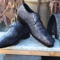 Crafted Leather Handmade Men Gray Crocodile/Alligator Leather Dress Shoes - Thumbnail 1